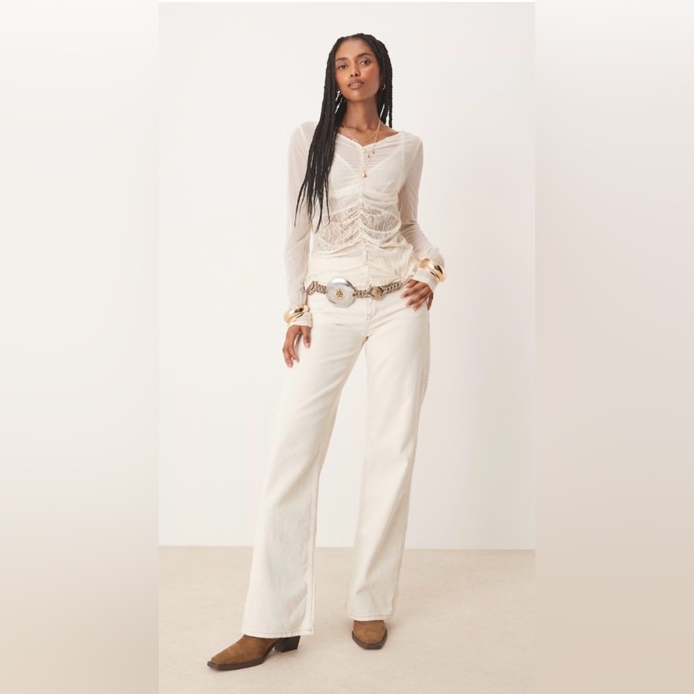 FREE PEOPLE x we the free Tinsley baggy high rise straight leg in ecru size 26